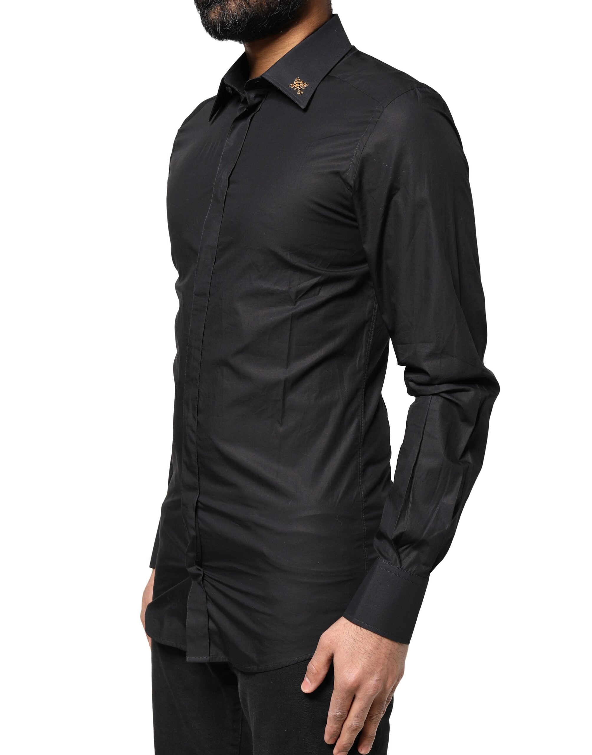 Dolce & Gabbana Black GOLD Cross Embellished Men's Shirt